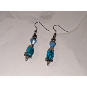 Lovely Vintage 1980s Boho Style Silver-Tone Turquoise Beaded Dangle Earrings